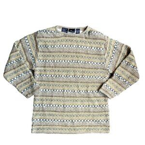 Liz Claiborne Wool Fisherman Sweater Womens M 3D Knit Nordic Vintage Oversized